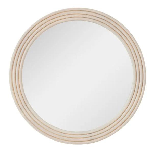 White Wash Mitchell Wood Round Mirror - 80cm
