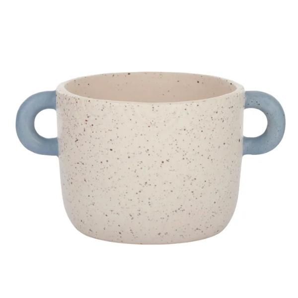 Ivory Blue Snick Ceramic Pot - 18.5cm x 10.5cm