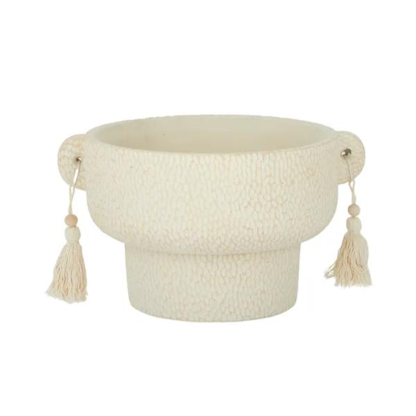 Ivory Dangle Cement Footed Pot - 27cm x 15cm
