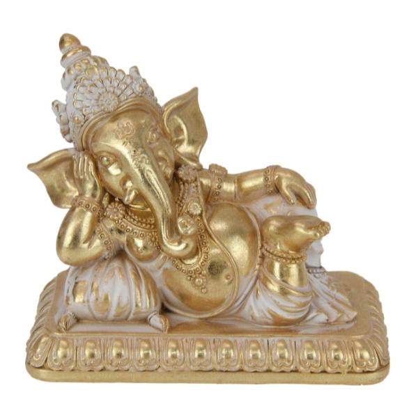 Gold Finish Laying Ganesh - 17cm