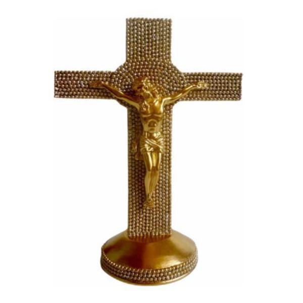 Gold Free Standing Polystone Statue Beaded Electroplated Finish - 11.5cm x 6.5cm x 15.5cm