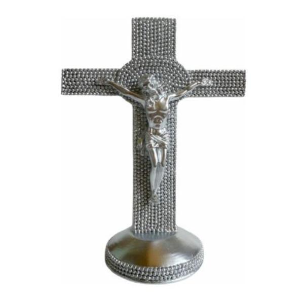 Silver Free Standing Polystone Statue Beaded Electroplated Finish - 11.5cm x 6.5cm x 15.5cm