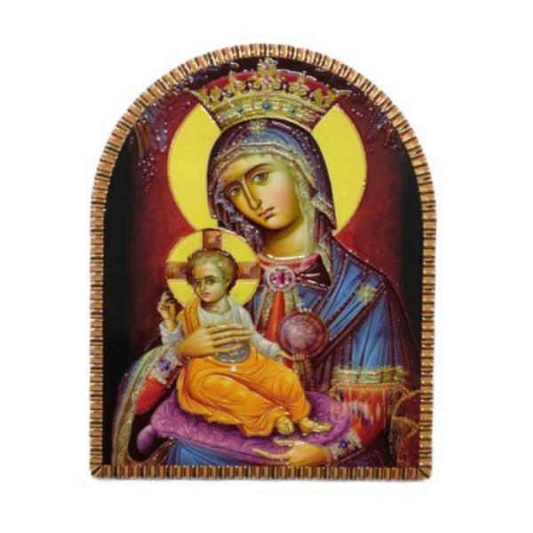Semi Circular Top Shape Religious Ceramic Stand With Image Of Mother & Chile- 11.5cm x 14.5cm