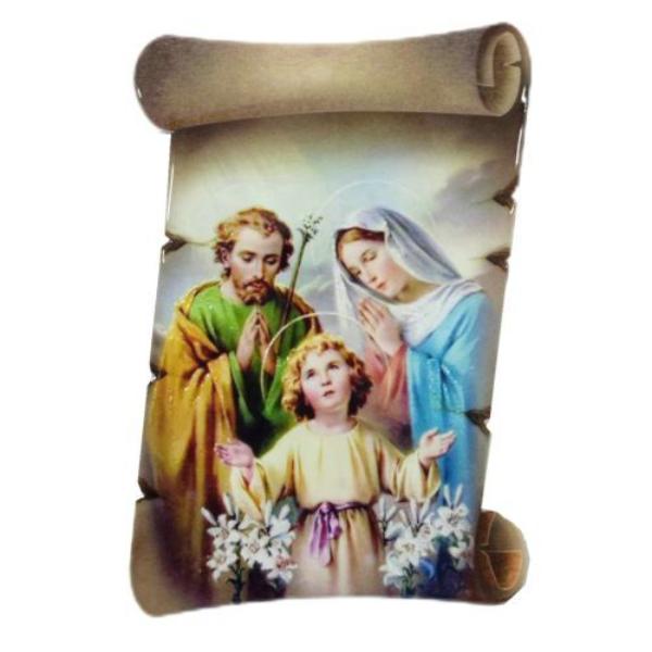 Scroll Shape Religious Ceramic Standing Plaque With Holy Family - 15cm x 20cm