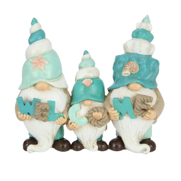 Long Triple Beach Gnomes With Welcome Sign - 15cm