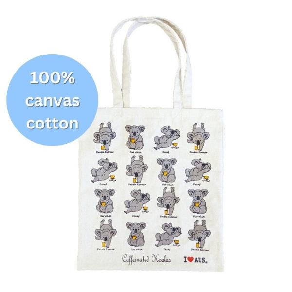 Caffeinated Koala Canvas Shopping Bag - 40cm x 36cm