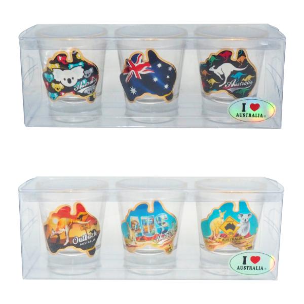 3 Pack Foil Short Australia Glasses Set