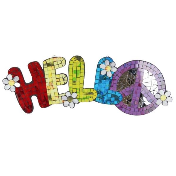Colourful Hello Mosaic MDF Plaque - 60cm