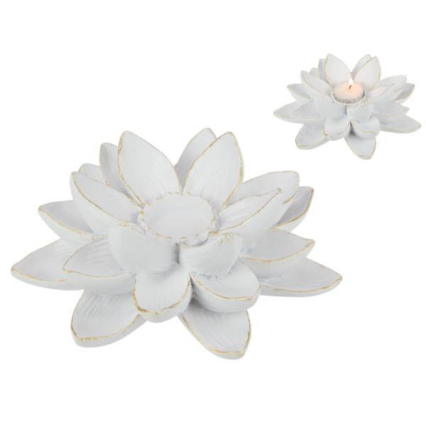 White & Gold Flower Tealight Holder - 18cm
