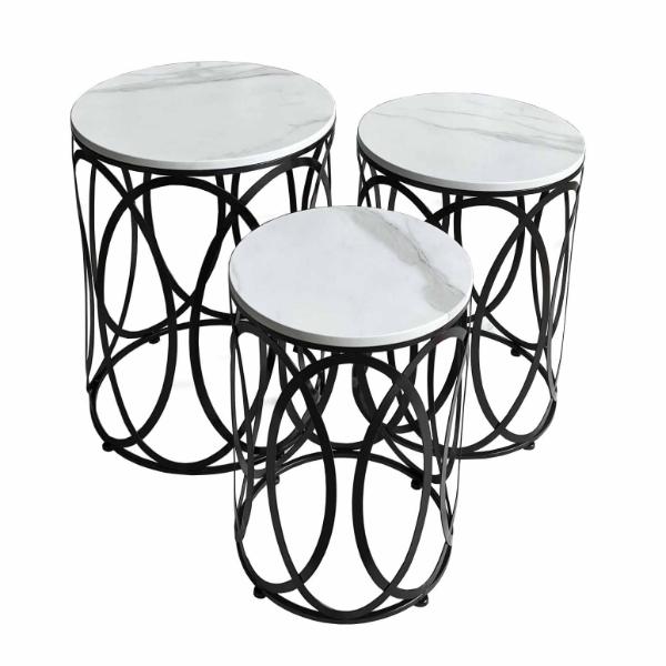 Black With White Top Side Table - 43cm x 43cm x 62cm