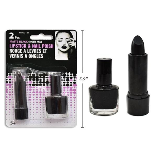 Halloween Make Up Black Lipstick & Nail Varnish Set