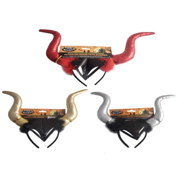 Halloween Metallic Demon Horn Headband With Fur