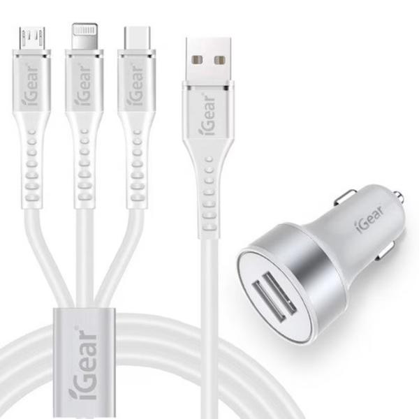 Igear White 3 In 1 Car Charging Cable