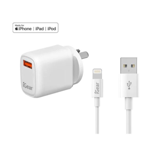 White 240V Sync MFI Cert iPhone Cable Charger