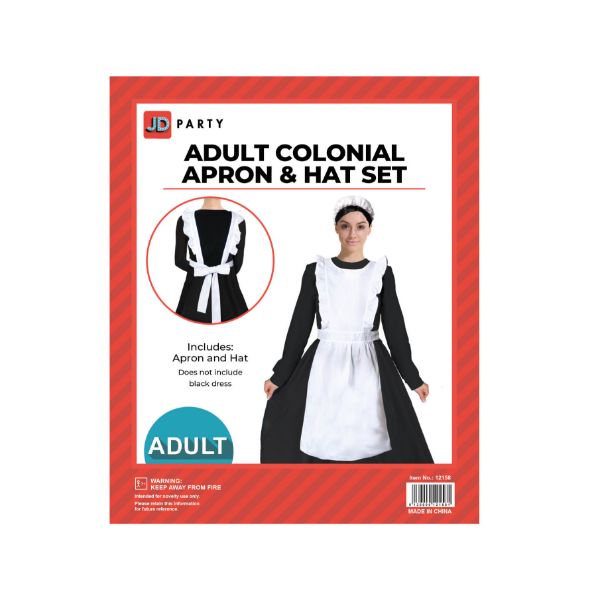 2 Pack White Adult Colonial Apron & Hat