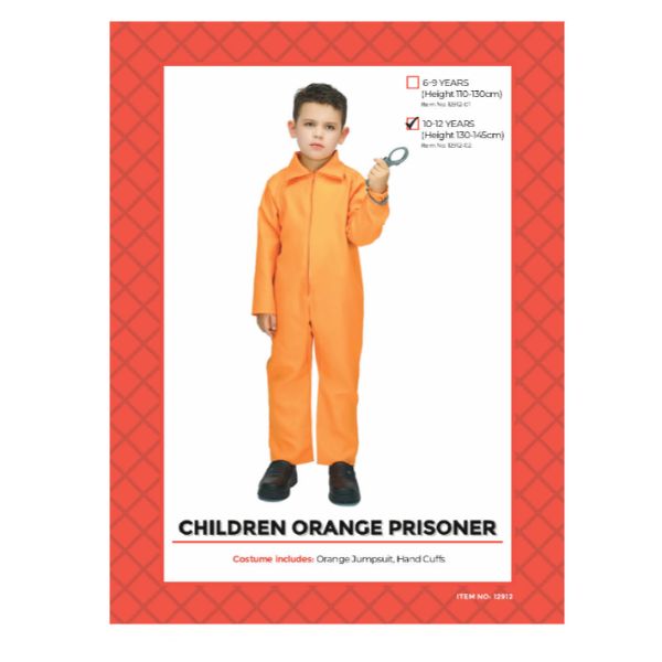 Children Orange Prisoner Costume - 10 - 12 Years