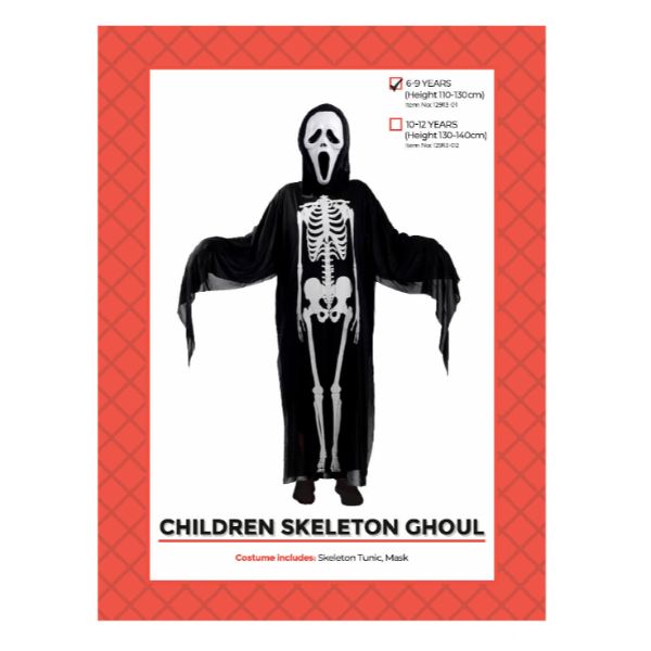 Skeleton Ghoul Kids Costume - 6 - 9 Years