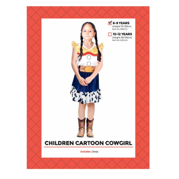 Children Cartoon Cowgirl Costume - 6 - 9 Years