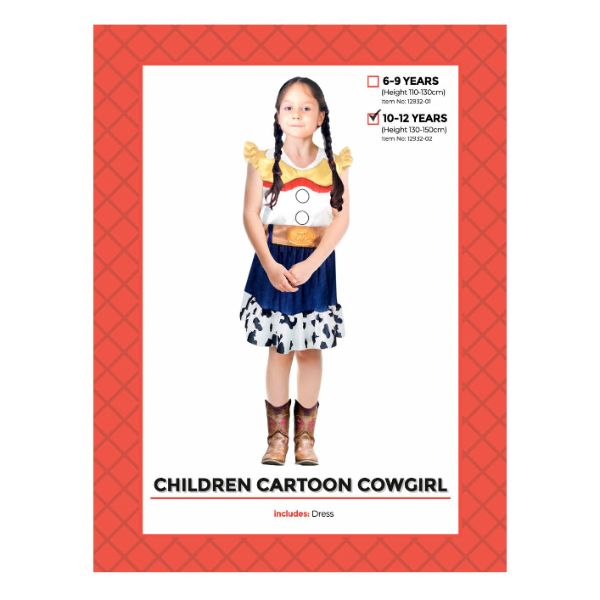 Children Cartoon Cowgirl Costume - 10 - 12 Years