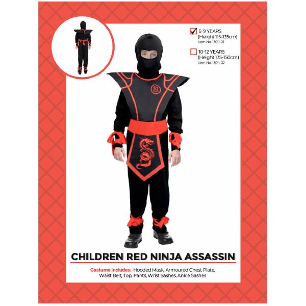 Children Red Ninja Assassin Costume - 6 - 9 Years
