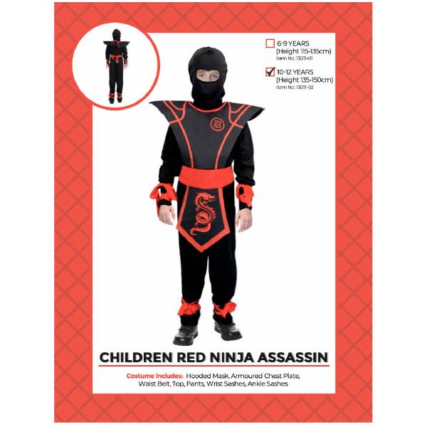 Children Red Ninja Assassin Costume - 10 - 12 Years