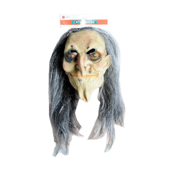 Old Witch With Wig Latex Mask