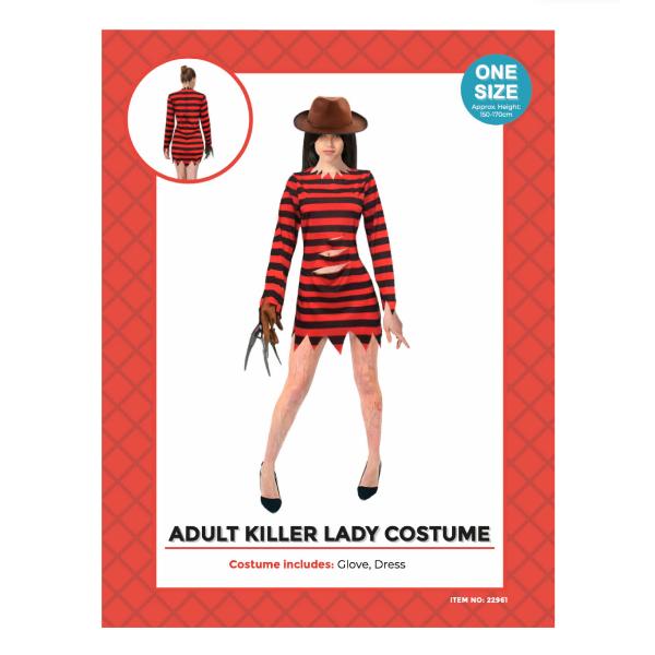 Adult Red Black Stripe Killer Lady Costume