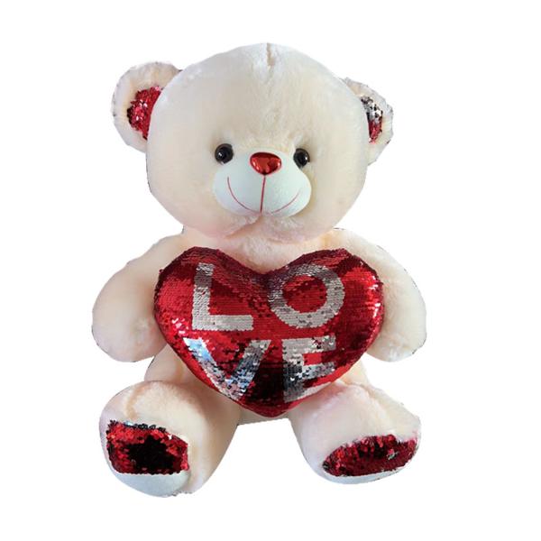 Plush Bear With Sequin Heart - 27cm