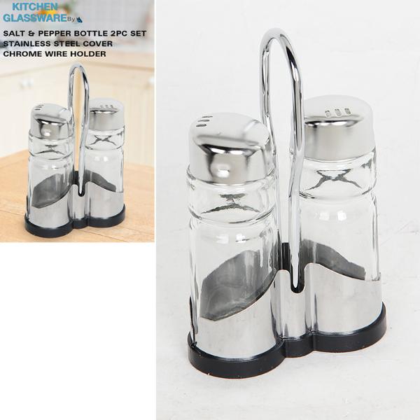 Chrome Wire Salt & Pepper Glass Bottler - 3.3cm x 9cm