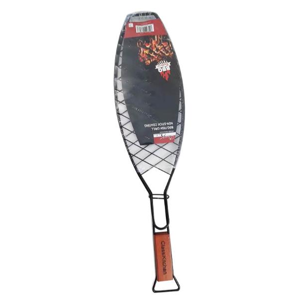 Wooden Handle BBQ Fish Grill - 14cm x 58cm