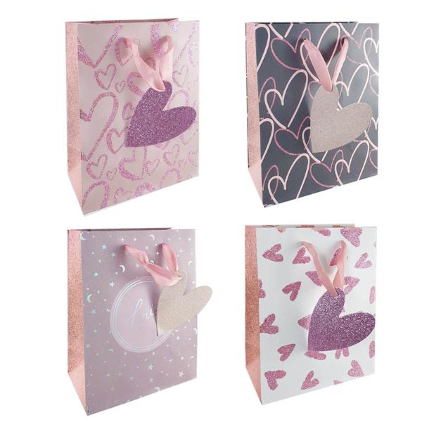 GIFT BAG GLITTER HEARTS EX 32X42X11.5CM 4A