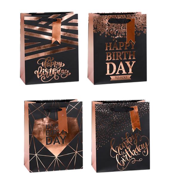 GIFT BAG ROSE GOLD BIRTHDAY L 26X32X12.5CM