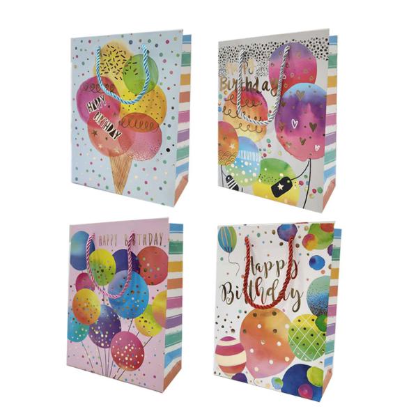 Glitter Birthday Balloons Gift Bag - 26cm x 32cm x 10cm