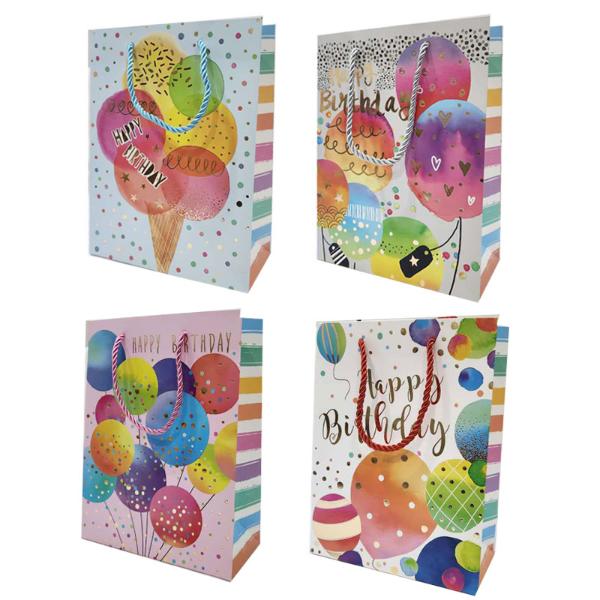 Glitter Birthday Balloons Gift Bag - 30cm x 39cm x 12cm