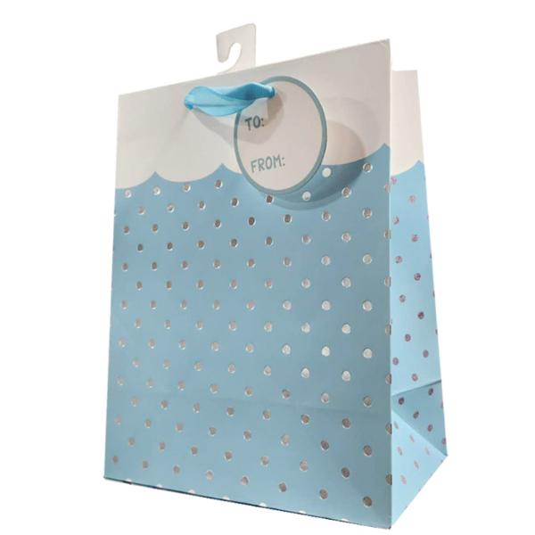 Gift Bag Dots Wavy Cuff Blue Ex 33*45*12.7CM