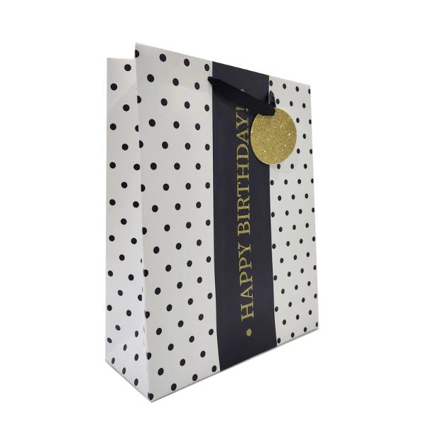 Black Dots Birthday Gift Bag - 33cm x 45cm x 12.7cm