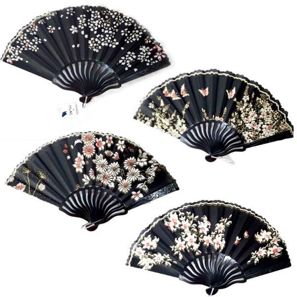 Black Floral Pattern Hand Fan
