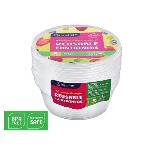 8 Pack Round Food Container - 300ml