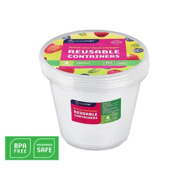 4 Pack Round Food Container - 1880ml