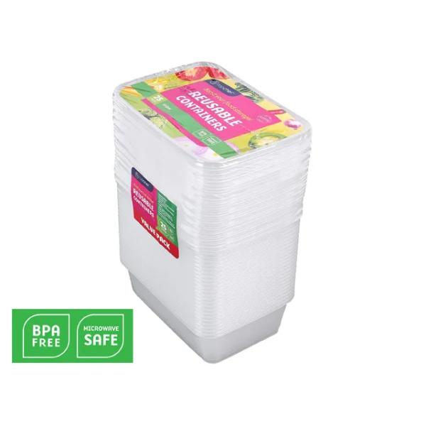25 Pack Rectangle Food Container - 650ml