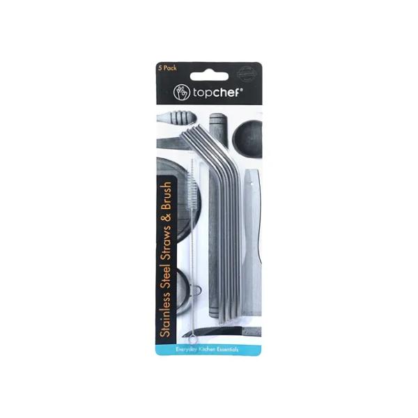 5 Pack Stainless Steel Straw With Brush Set - 20cm