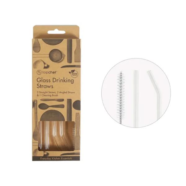 5 Pack Clear Re Usable Glass Straws - 21cm x 0.8cm