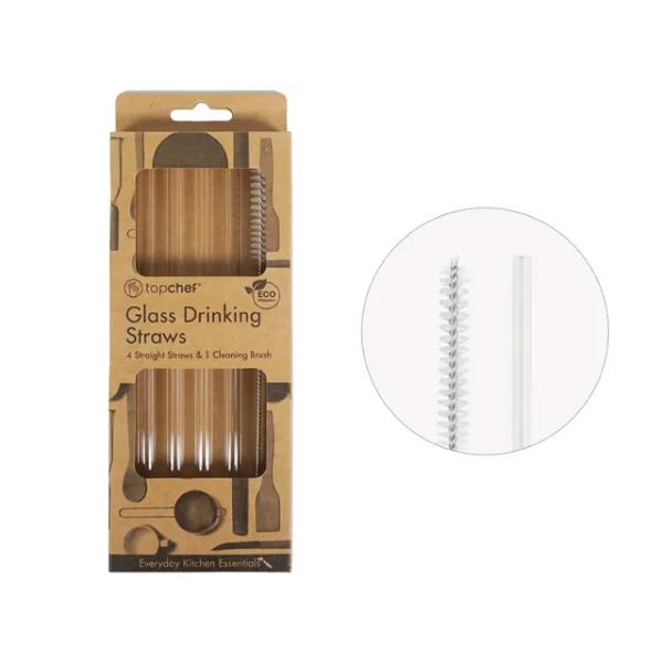 5 Pack Clear Re Usable Glass Straws - 20cm x 0.8cm