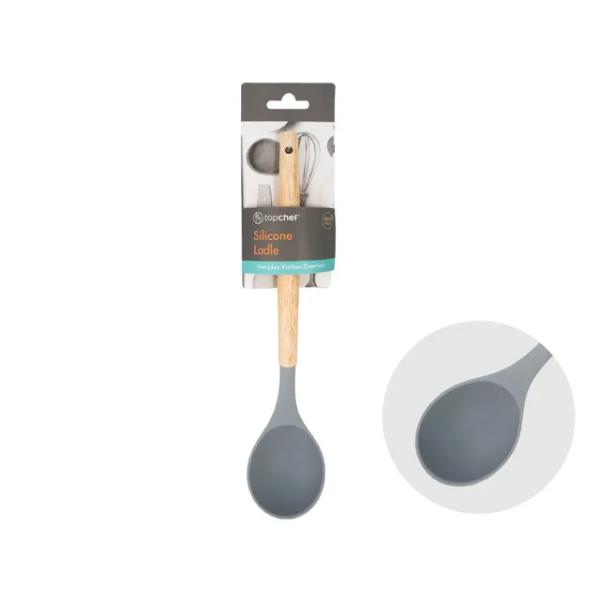 Grey Soup Ladle With Wooden Handle - 31cm x 6.4cm