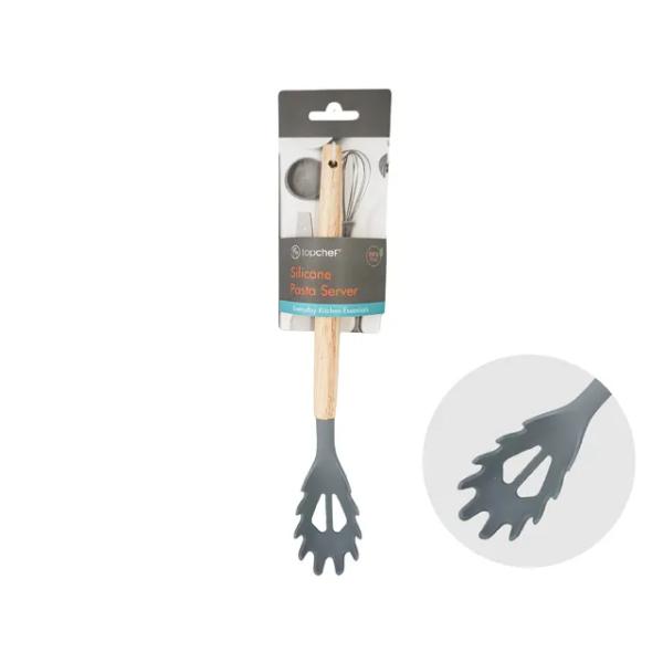 Grey Pasta Server With Wooden Handle - 30.5cm x 3cm