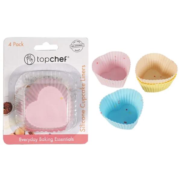 4 Pack Silicone Heart Shape Cupcake Patties - 7.5cm x 7.5cm x 3.5cm