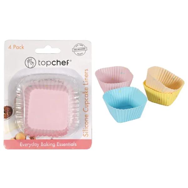 4 Pack Silicone Square Shape Cupcake Patties - 7cm x 7cm x 3.5cm