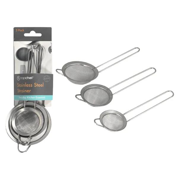 3 Pack Silver Stainless Steel Strainers