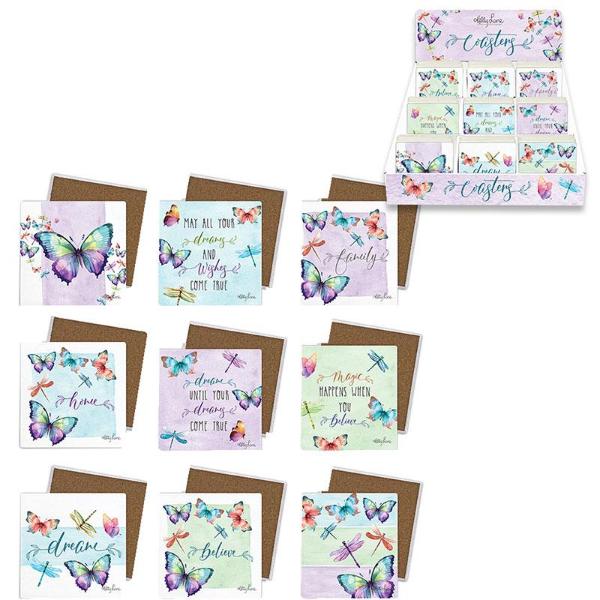 Ceramic Kelly Lane Butterfly & Dragonfly Design Coaster - 10cm x 10cm
