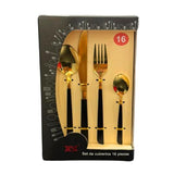 Load image into Gallery viewer, 16 Pack Black & Gold Cutlery Box Set